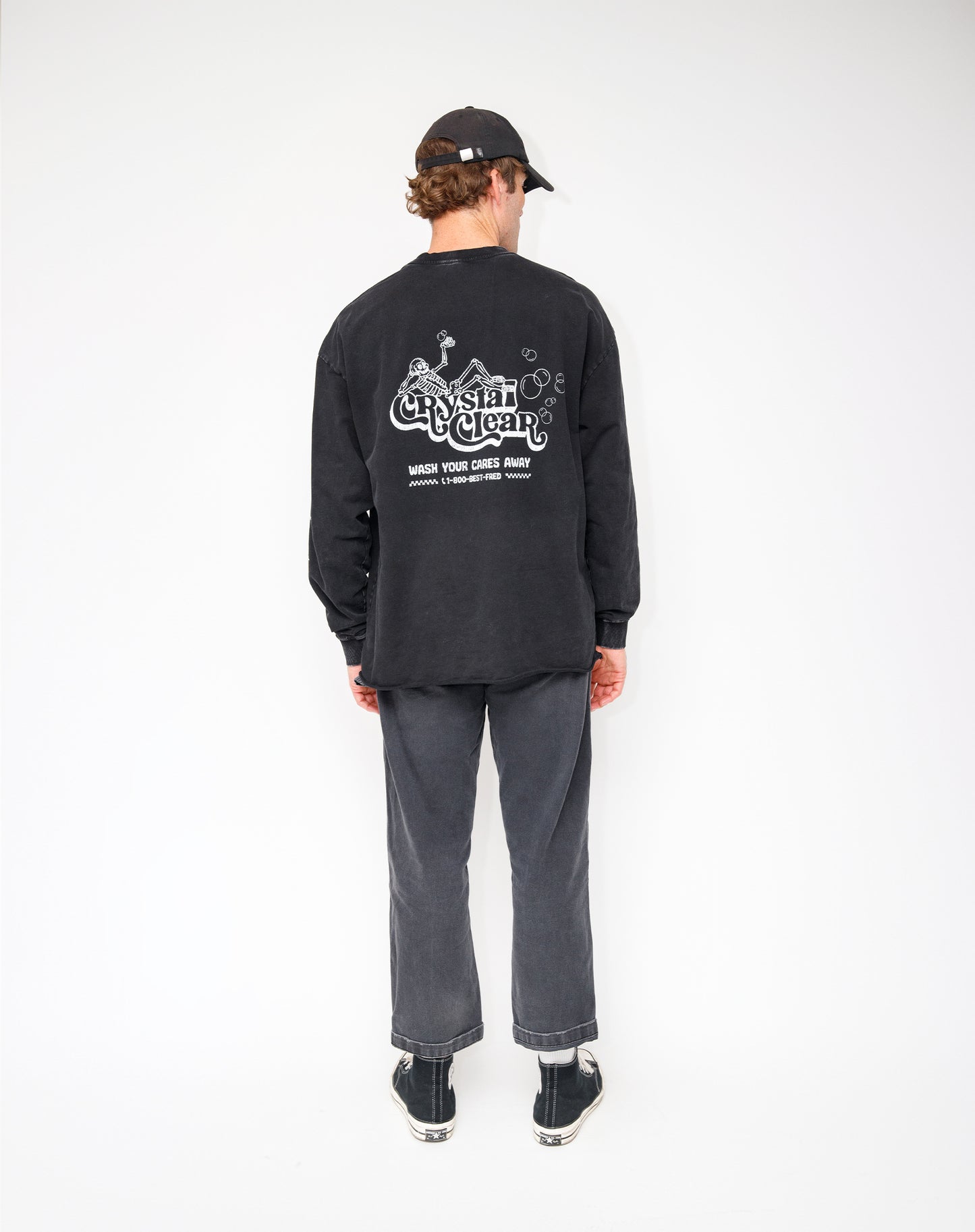 CRYSTAL CLEAR OS LONG SLEEVE - WASHED BLACK