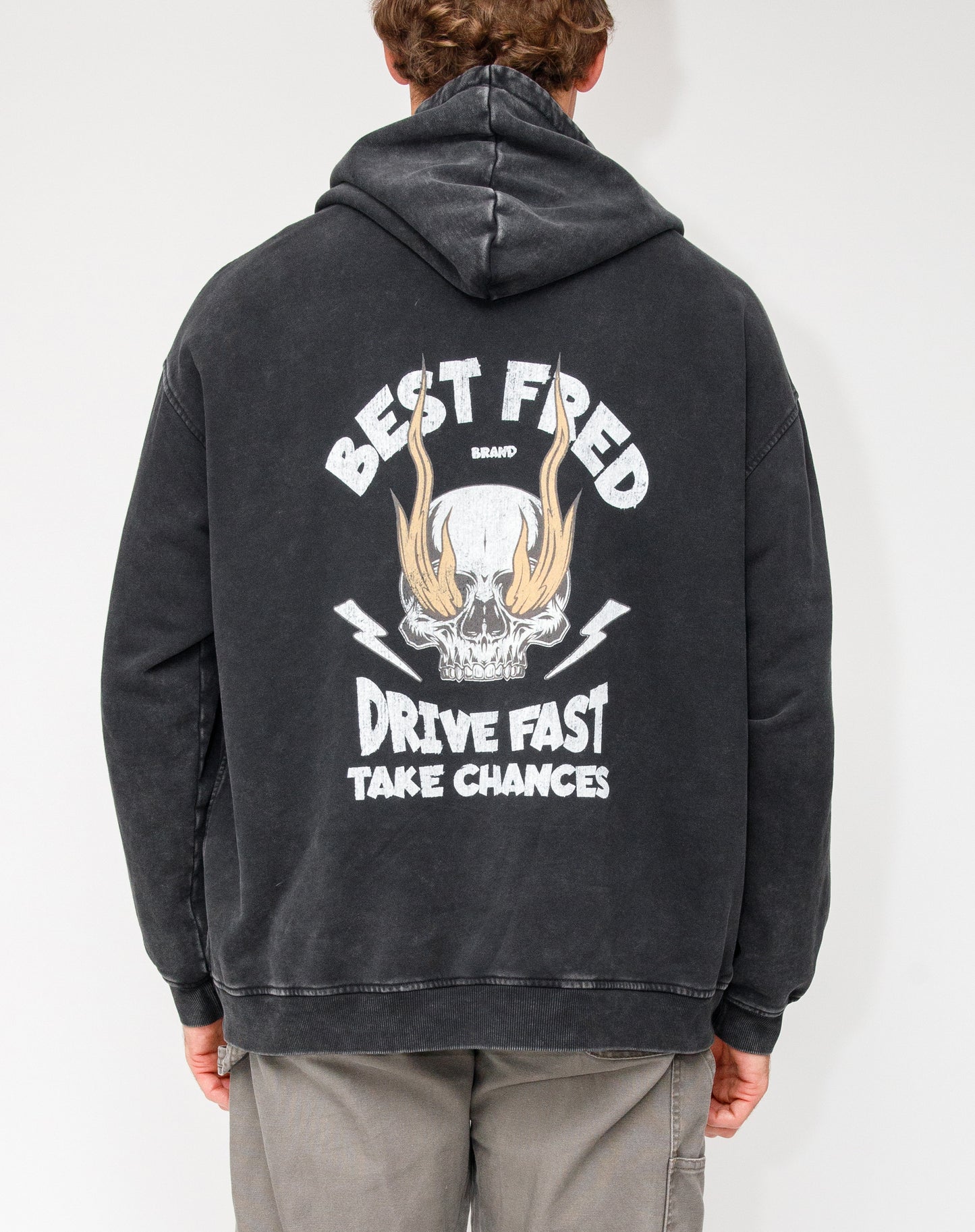 DRIVE FAST RELAXED HOODIE - WASHED BLACK