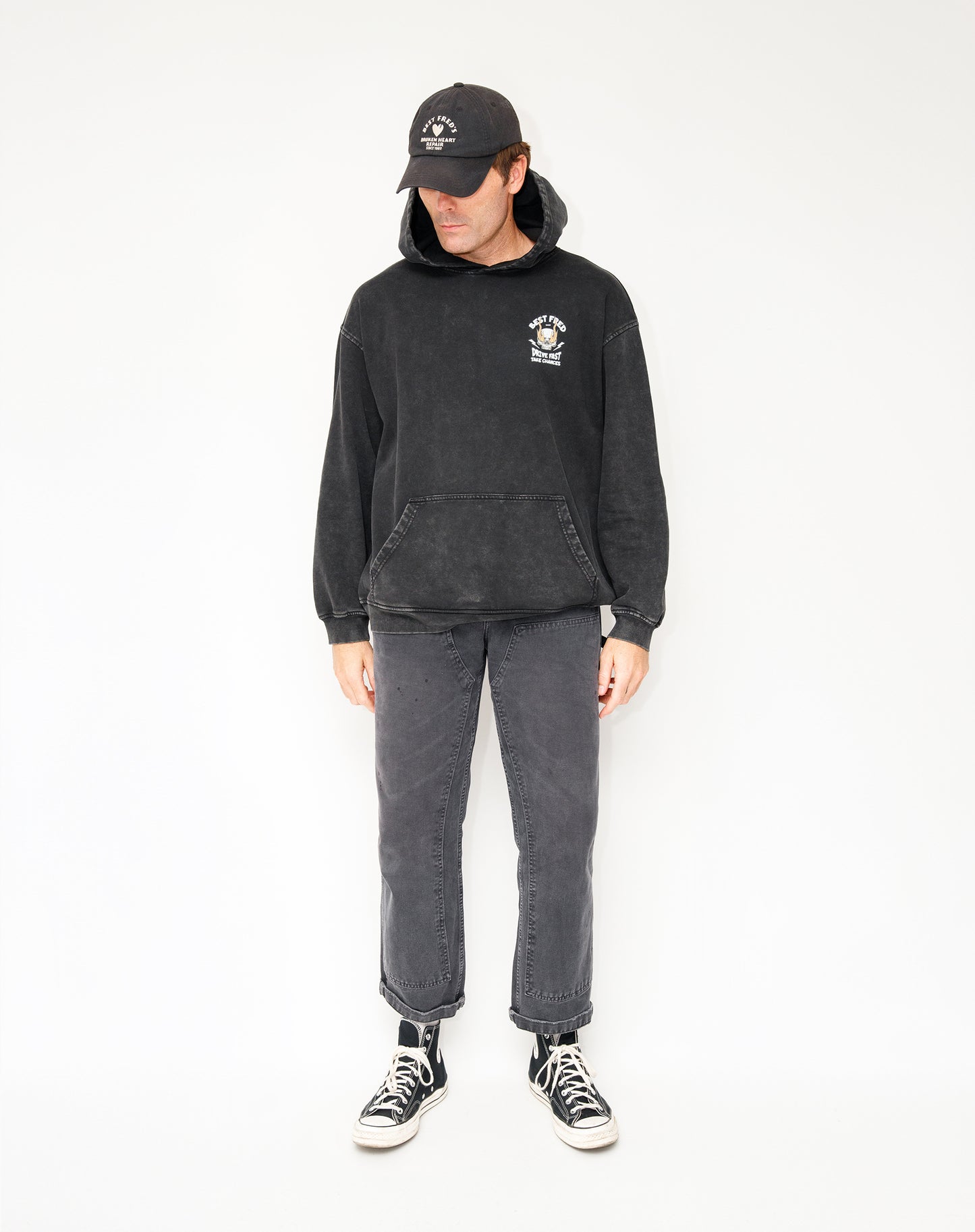 DRIVE FAST RELAXED HOODIE - WASHED BLACK