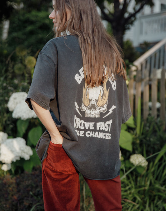 DRIVE FAST VINTAGE TEE - WASHED BLACK