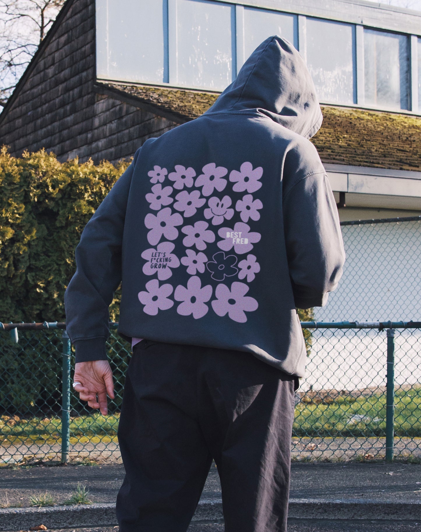 BEST FRED FLOWER RELXED FIT HOODIE - CARBON GREY